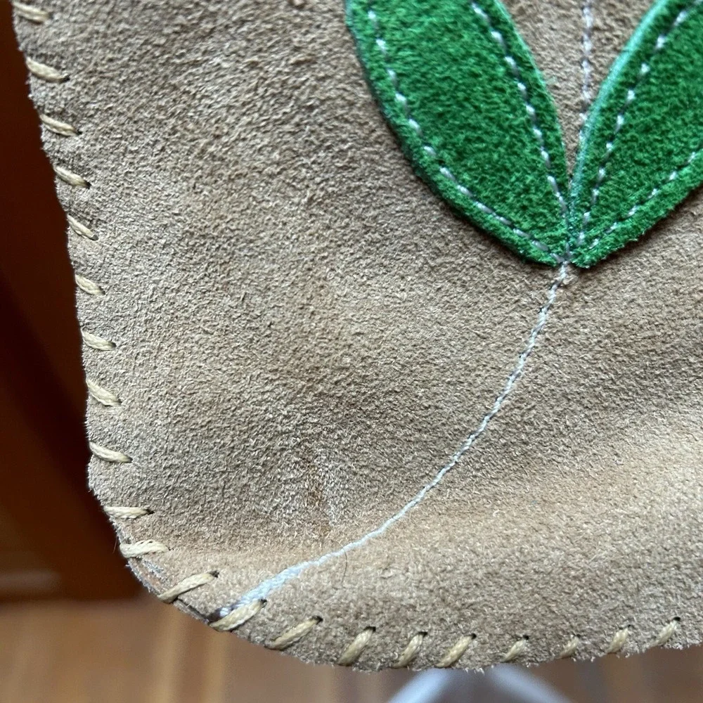 VTG Mexico Handmade Artisan Leather Suede Crossbody Purse Bag Retro Boho Tan